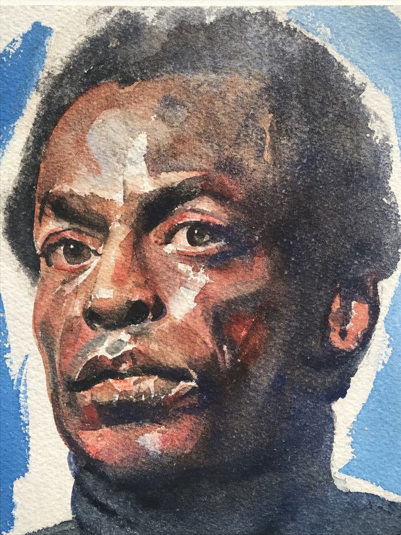 Vintage Watercolor Portrait painting of Miles Davis (1 of 3)