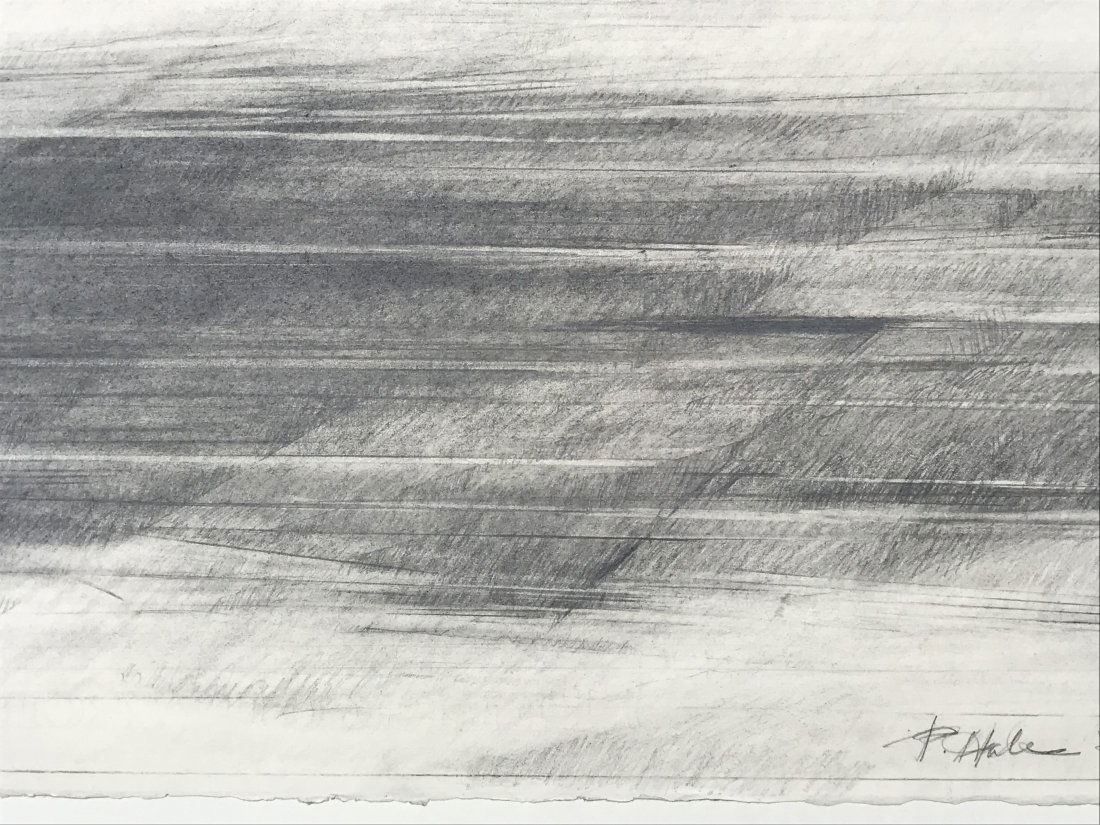 Original Abstract Drawing Signed P Hale Sea and Sky Early Morning: Paper is 14 3/4“ x 10 3/4“. Plate is 11 1/2“ x 8 3/4“. Lithograph signed and dated 1964 lower right.