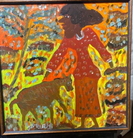 Gerard Fortune (1925/early 1930s - 2019) Oil Painting Hatian Artist Outsider Primitive: Gerard Fortune (1925/early 1930s - 2019) Oil Painting Hatian Artist Outsider Primitive.Oil on Masonite.Size is 24”X 24”.