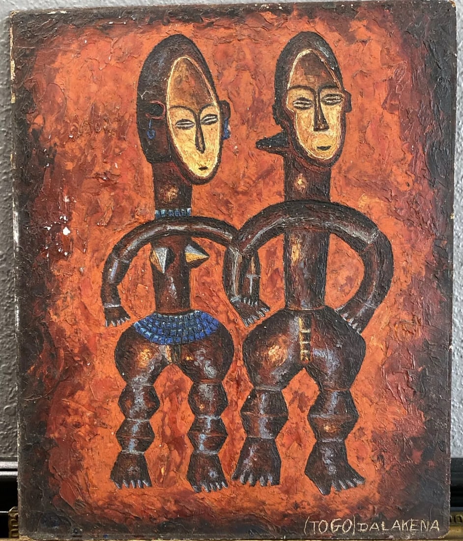 Togo Dalakena Oil Painting Signed Delong On The Back 2 Modernist Figures (1 of 4)