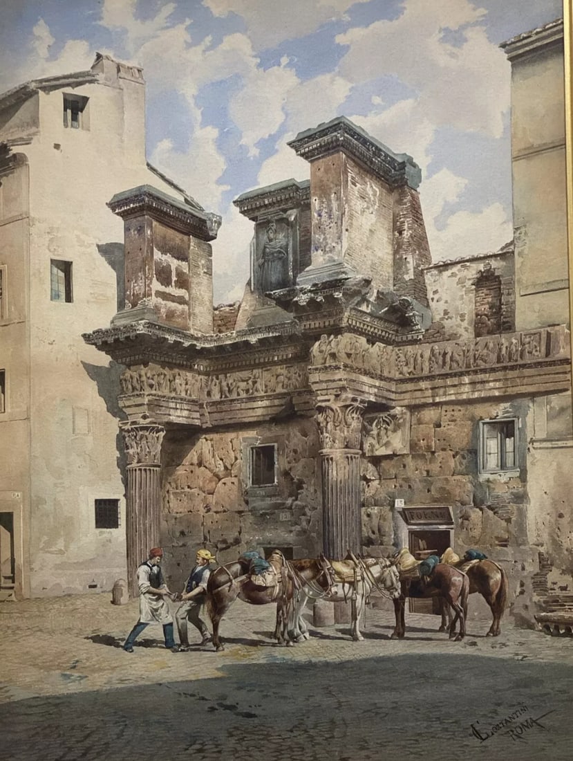 Giuseppe Costantini (1844 - 1894) Amazing Watercolor Highly Detailed Roma: Giuseppe Costantini (1844 - 1894) Amazing Watercolor Highly Detailed Roma…Image size 15” x 20”..Total frame size 27” x 32”..Excellent condition