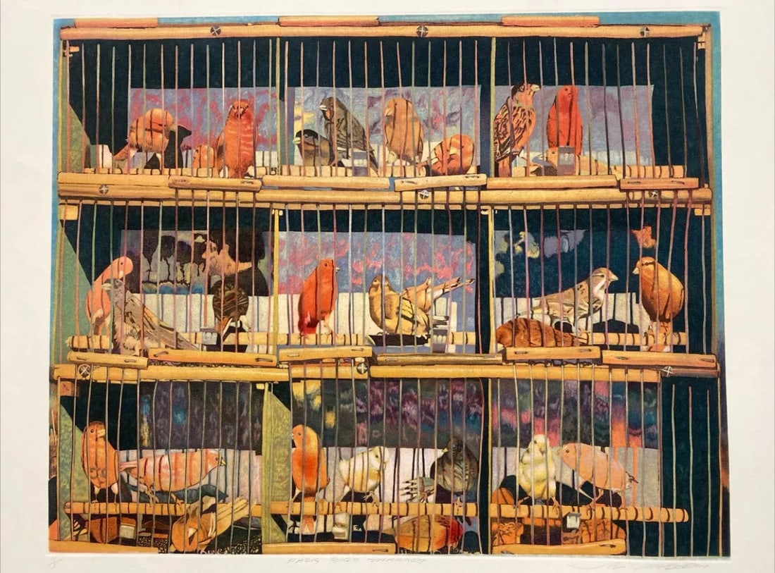 JOE DRAEGERT PARIS BIRD MARKET COLOR ETCHING  Limited Edition Signed 2/10 Rare (1 of 7)