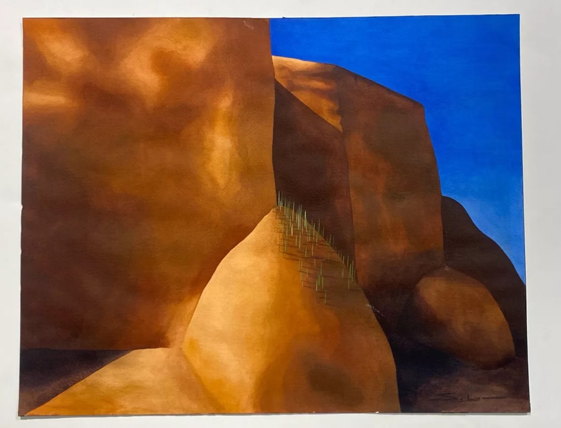 Modernist Taos School Watercolor Signed Mystery Artist Great Color (1 of 3)