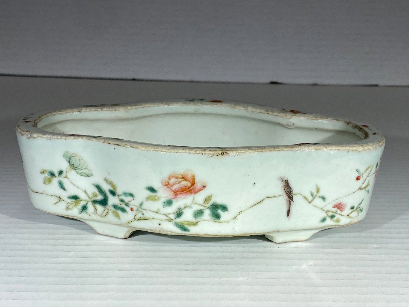 Chinese Porcelain Dish with mark: Chinese Porcelain Dish with mark..7” long x 2” tall.