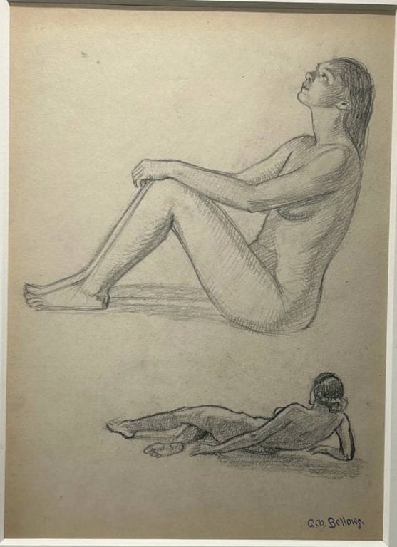 George Bellows Original Drawing of Female nude: George Bellows Original Drawing of Female nude.. 10 1/4 x 14 1/4