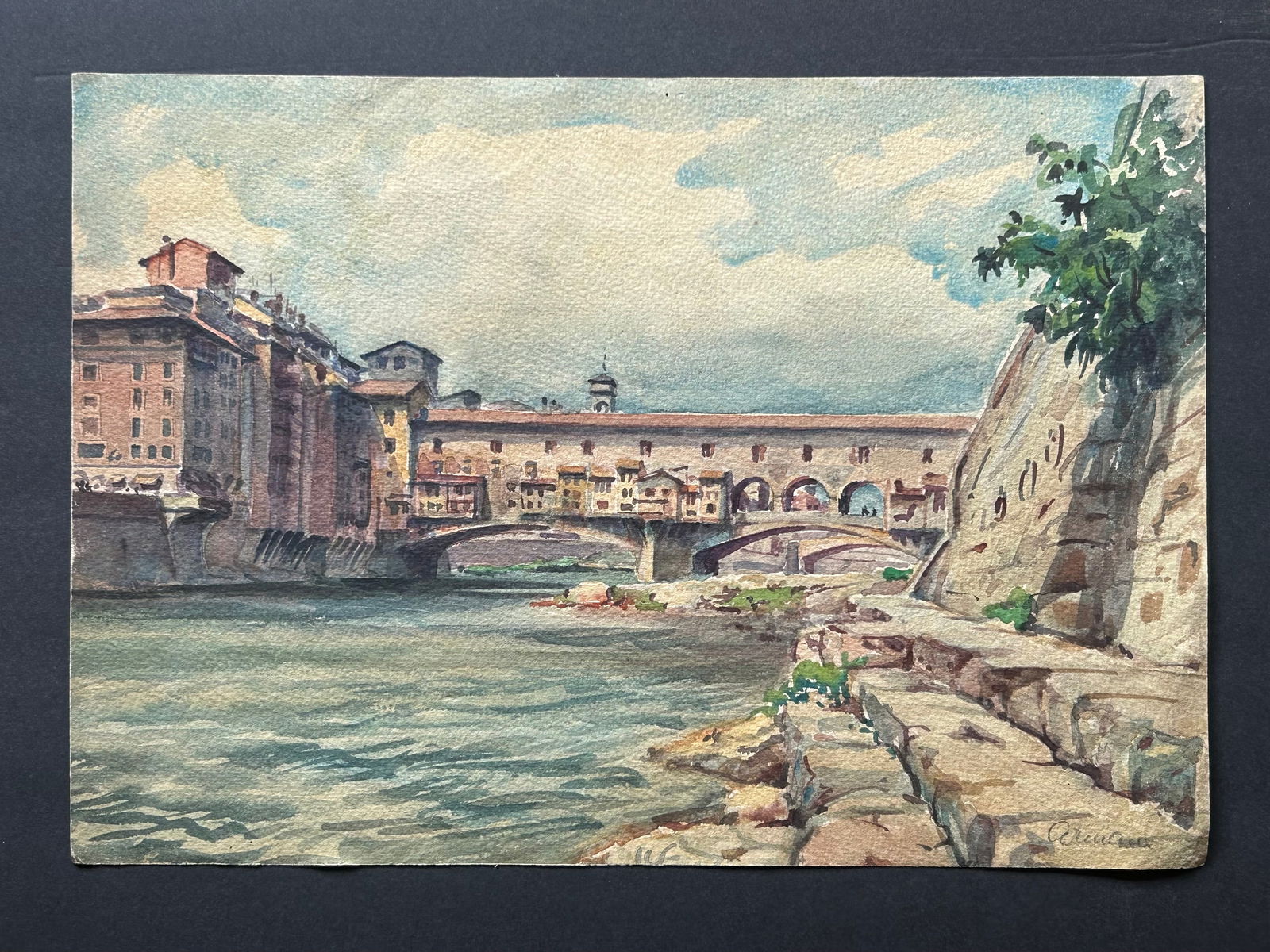 Vintage Italian watercolor Painting Signed (1 of 1)