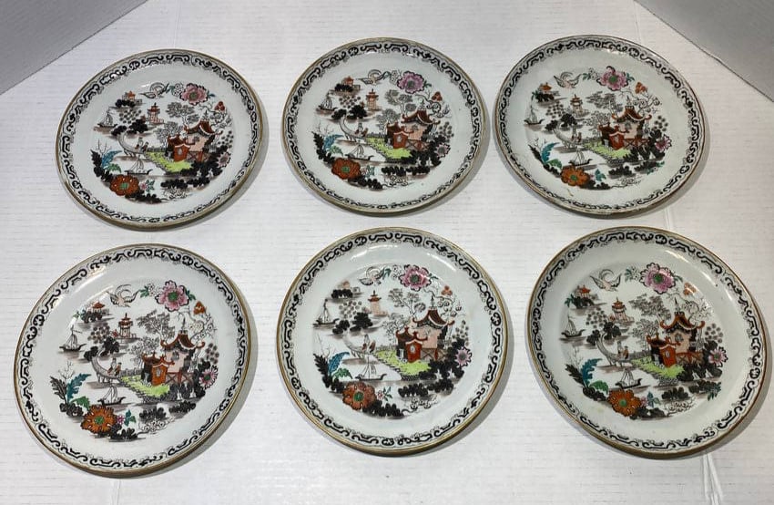 Chinese Export Porcelain plates landscape and harbor set of 6 (1 of 5)