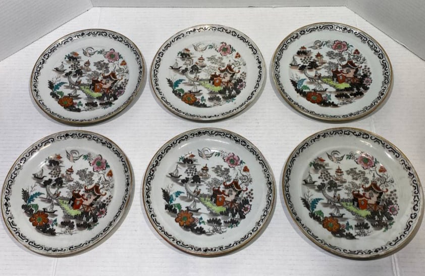 Chinese Export Porcelain plates landscape and harbor set of 6 (1 of 5)