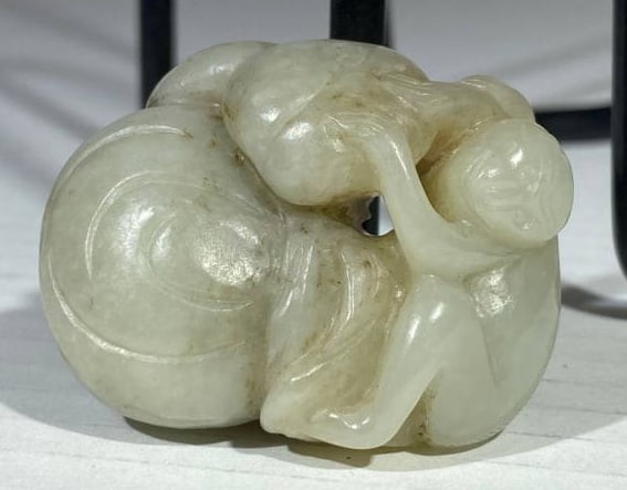Chinese White jade pendant carving with monkey (1 of 7)