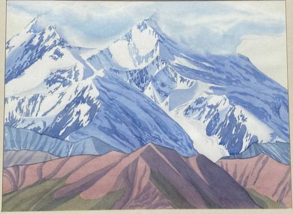 Byron Birdsall Watercolor Painting Denali: The Great One Mount McKinley Alaska Signed: Byron Birdsall Watercolor Painting Denali: The Great One Mount McKinley Alaska…signed lower right…..It looks like it was exhibited at some point. I will add pics showing it completely framed befor