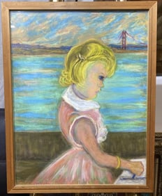 Meta Cohen Hendel 1883-1970 Pastel Painting Girl Golden Gate Bridge Leger Student