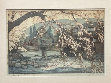 Hiroshi Yoshida Spring In A Hot Spring Japanese Woodblock Print