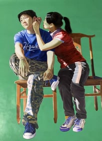 Han Bingning Born 1984 Chinese Artist Large Amazing Realist Oil Painting Young Couple