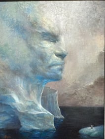 Lyndall Bass Born 1952 Original Surrealist Oil Painting Titled Iceman Very Cool