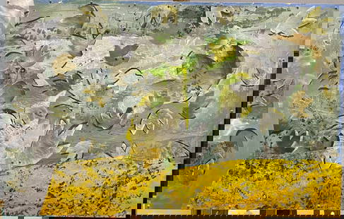 Zigi Ben-Haim (Born 1945) Oil collage painting on aluminum Titled: Twinkle Leaves: Zigi Ben-Haim (Born 1945) Oil collage painting on aluminum Mixed media..28” x 44”..