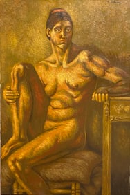 Norbert Schlaus Oil painting of nude muscular female