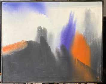 Mid century modern oil painting Abstract signed