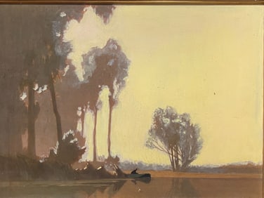 Alexandre Louis Jacob (1876 - 1972) Oil on Board landscape with man in boat on lake