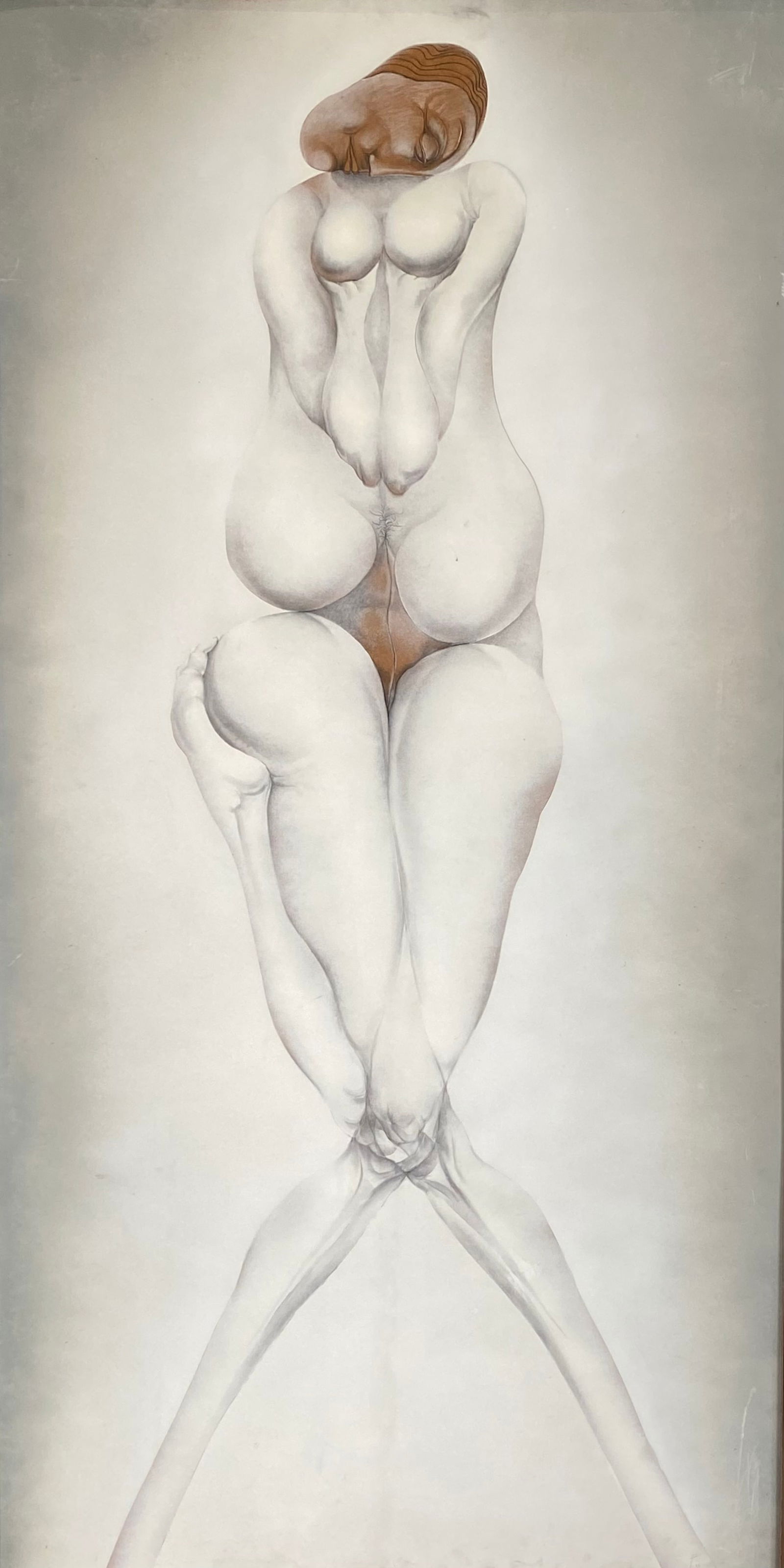 Jan Frederick Stussy (1921 - 1990) Large Surrealist Painting IN BOOK Odessy of Jan Stussy i: Jan Frederick Stussy (1921 - 1990) Large Surrealist Oil Painting IN BOOK..Titled:" A Sleeping Woman as God's Acrobat" 1975"...One of his most Monumental an Impressive paintings. Featured in the book: