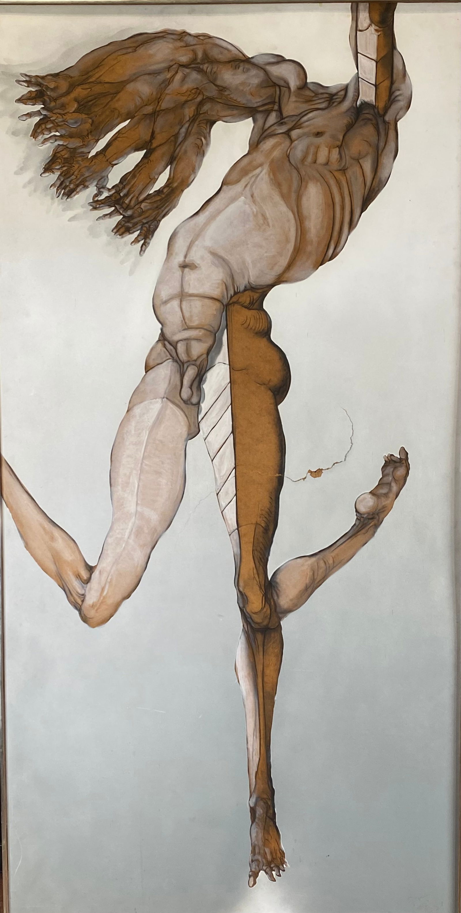 Jan Frederick Stussy (1921 - 1990) Large Surrealist Painting IN BOOK Odessy of Jan Stussy i: Jan Frederick Stussy (1921 - 1990) Large Surrealist Oil Painting IN BOOK..Titled: "The First Try of Icarus as God's Acrobat" 1975....One of his most Monumental an Impressive paintings. Featured in the