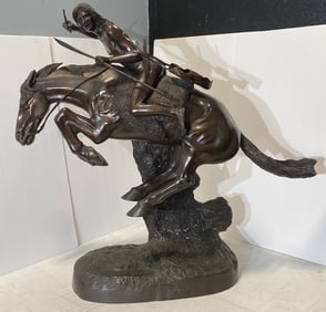 After Frederic Sackrider Remington 1861-1909 large Bronze Native American Horse rider