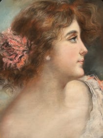 Antique Pastel Portrait Signed Dated NY 1897 Beautiful Lady Pastel Painting