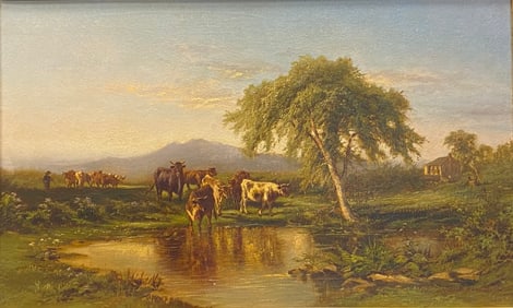 S J Remington 19th Century painting of Cattle in Landscape
