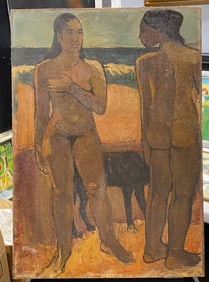 Early oil painting copy of Paul Gauguin Tahitian Women on the Beach