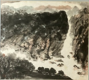 BaoShi Fu (1904 - 1965) Watercolor and Ink on Paper Artist Seal