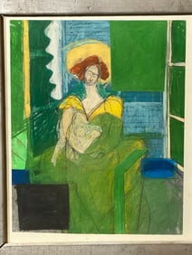 Modernist Mother and Child Pastel after Matisse Signed Dated 1969