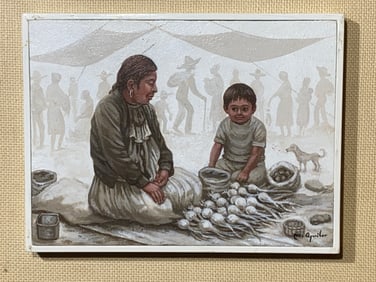 M aguilar Oil Painting Mother and child at Market
