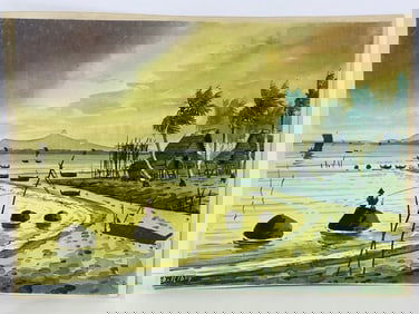 Vintage Coastal Indonesian watercolor signed