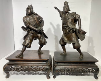 AKASOFU GYOKKO  Pair of Japanese Bronze Samurai Warrior Figures Meiji Period (1868-1912)