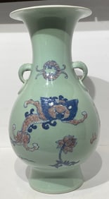A Chinese Celadon Ground Underglaze Red Dragon Vase