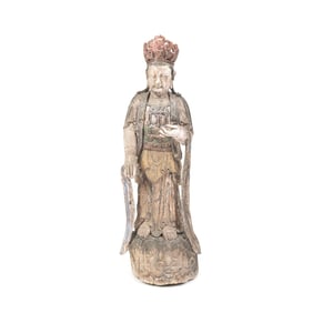 A Chinese Carved Polychrome Painted Standing Guanyin