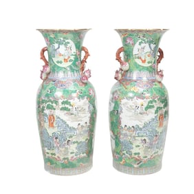 Pair of Large Chinese Rose Porcelain Baluster Vases