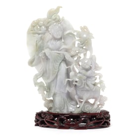 A Chinese Jadeite and Lavender Jade Carving
