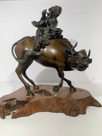 Antique Chinese Bronze of a Man riding a Ox Very finely Made