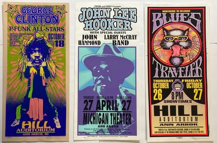 Mark Arminski Signed Lot 3 1990s Vintage Rock Posters John Lee Hooker Geroge Clinton Blues Traveler