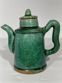 Antique Chinese green crackle glaze Pottery Teapot Wine Pot