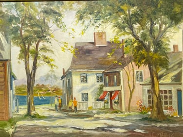 Charles Ernest Shepard Eddie oil painting Coastal town Signed