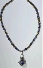 Beautiful Necklace with Lapis, Pearl, Amethyst, Garnet, and Sterling Silver