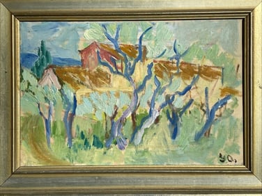 Vintage Initial Signed Fauvist Landscape Oil Painting Mystery Artist Very Cool