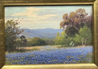 Porfirio Salinas 1910-1973 Oil Painting Bluebonnet Texas Landscape Masterpiece