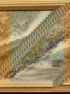 Impressionist Oil Painting Of City Street Circa 1910-1920 Mystery Artist Label: Impressionist Oil Painting Of City Street Circa 1910-1920 Mystery Artist LabelOld label and writing on the back..Size is 9&rdquo; x 12&rdquo;With frame 13&rdquo; x 16&rdquo;Needs cleaning.