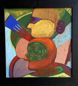 Gutierrez Abstract Colorful Cubist Oil Painting Signed Dated 1998 California