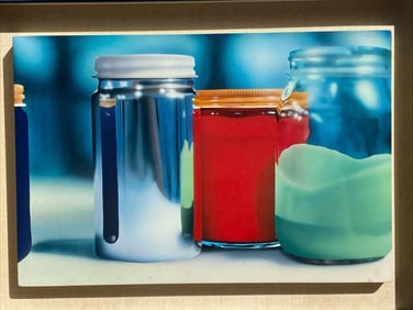 Incredible Photo Realistic Oil Painting Paint Jars Signed 1970s Jeff Griffeath ?