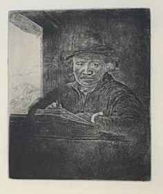 Rembrandt Harmenszoon van Rijn - 1648 Etching - Self Portrait at Window Millennium Edition