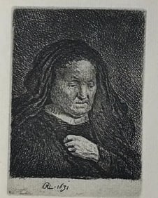 Rembrandt - Etching - Artist's Mother with her Hand on her Chest: Small Bust