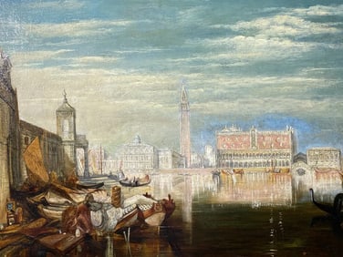 19th Century JMW Turner Style Antique Venice Oil Painting